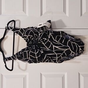 New Miraclesuit Black White Print Drawstring Front One Piece Swimsuit Size 14